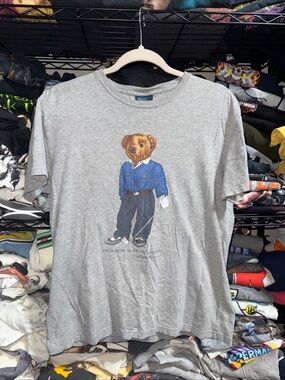 Vintage Polo Ralph Lauren Golf Polo Bear Gray Shirt Size Small